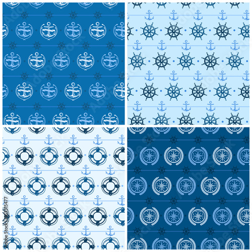 Nautical background, seamless white blue pattern, marine. Vector