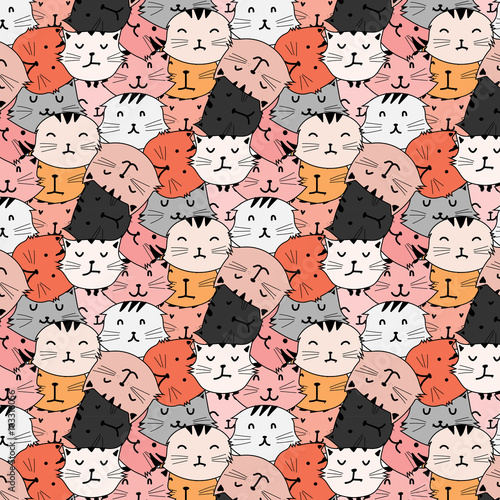 Fotografija Hand Drawn Cute Cat Vector Pattern. Doodle art.