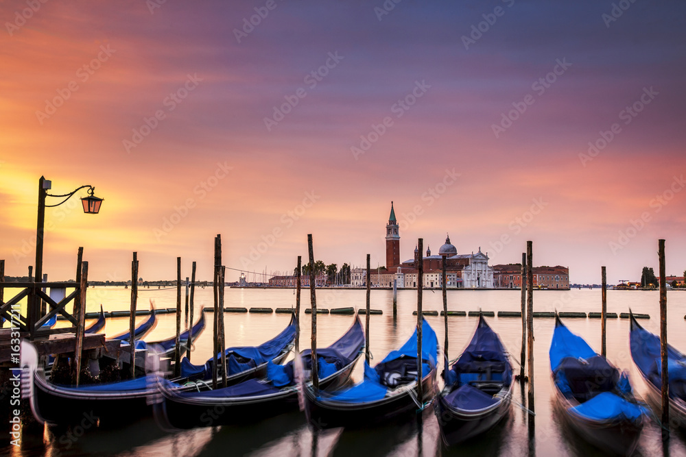 Venice gondolas at sunrise