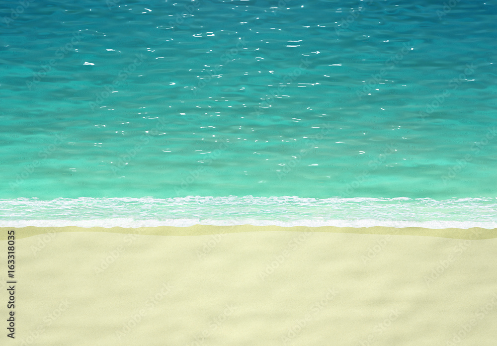 Obraz premium Turquoise sea and sand beach, top view