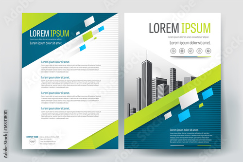 Brochure Cover Layout with Green and blue Geometric in A4 Size Vector Template