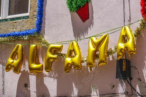 Decorated streets on the hill of Alfama in Lisbon