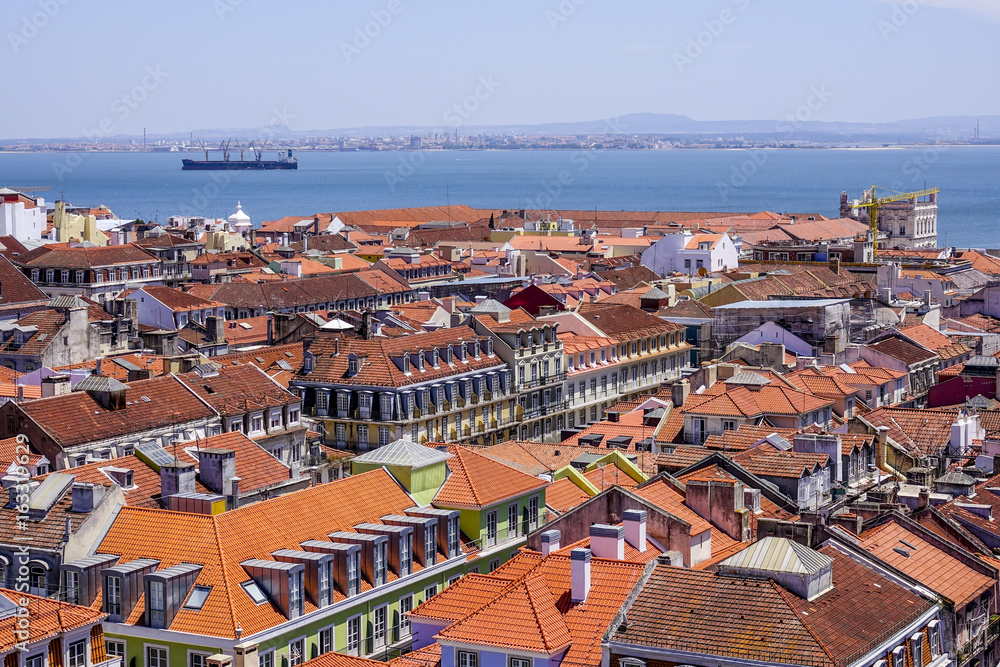Aerial view over the city of Lisbon on a sunny day