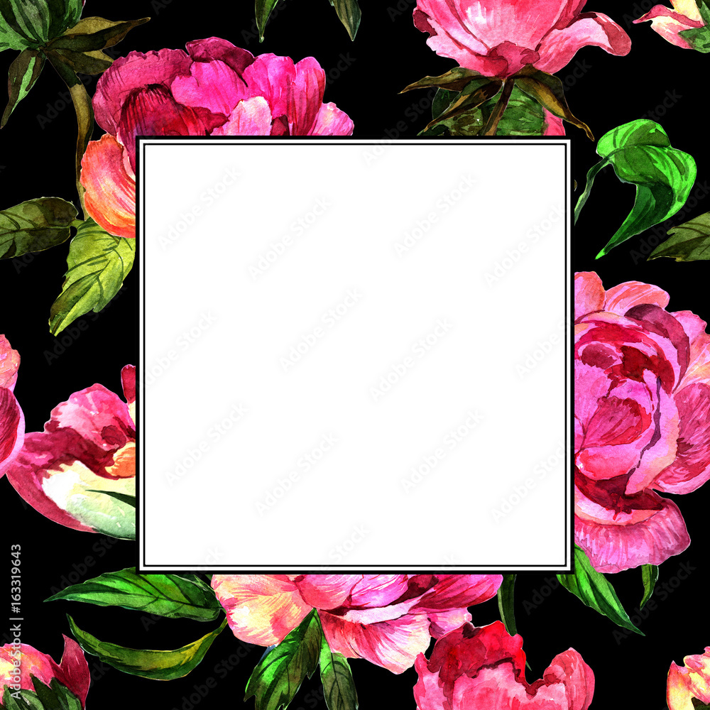 Fototapeta Wildflower peony flower in frame a watercolor style. Full name of the plant: peony. Aquarelle wild flower for background, texture, wrapper pattern, frame or border.