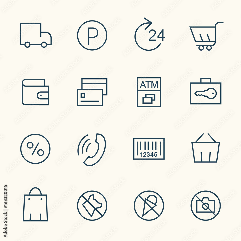 Supermarket services line icon set Supermarket services line icon set