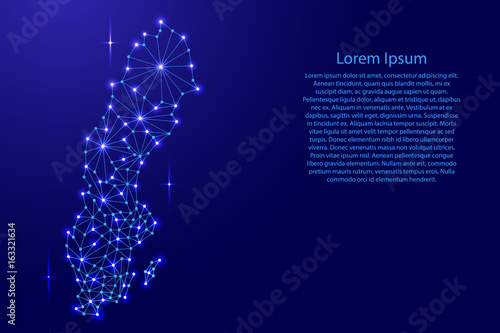 Photography Sweden map of polygonal mosaic lines network, rays and space stars of vector illustration