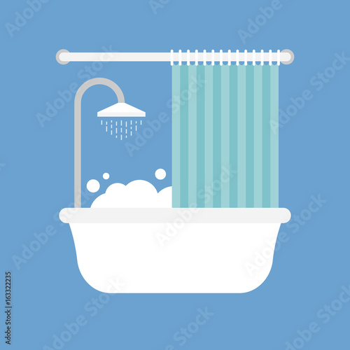 Bath and shower with bubble icon, flat design