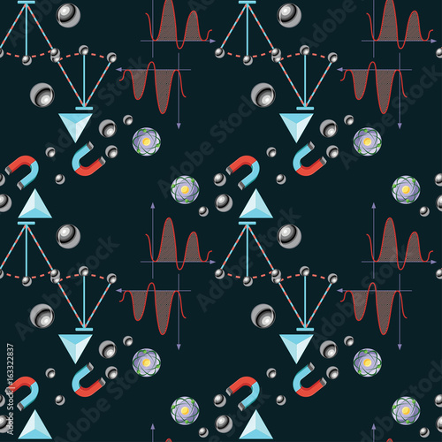 Physics themed seamless pattern. Back to school collection.