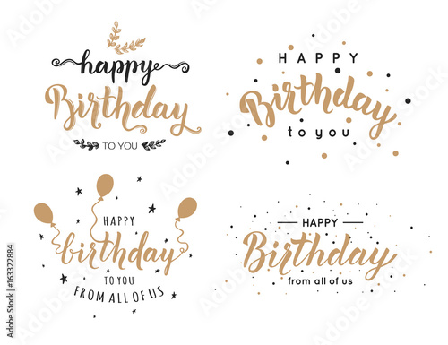Set of Happy Birthday inscriptions hand lettering, brush ink calligraphy. Vector illustration