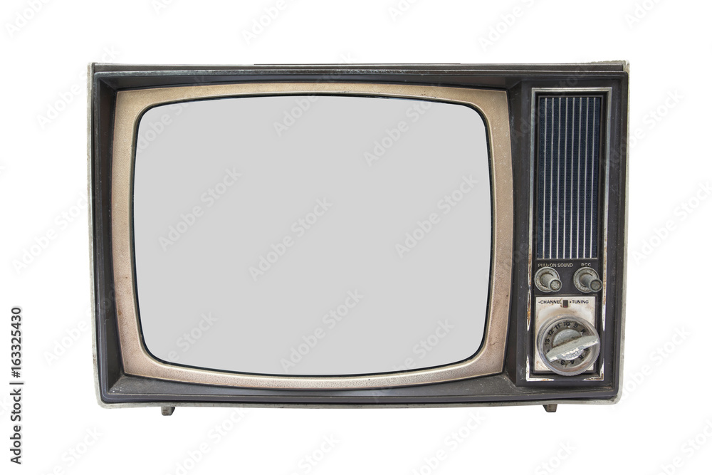 Old vintage TV isolated on white background.Old television isolated