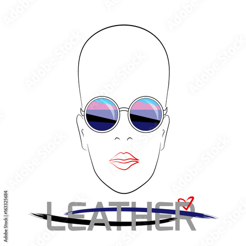 Stylized face with glasses using original colors for gay parade. Text Leather.  Unconventional sexual orientation. Vector design.