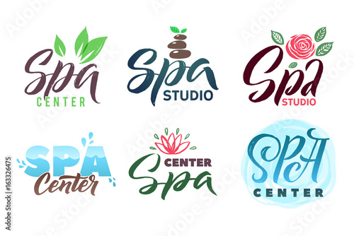 SPA Studio Vector Logo Set. Stroke Illustration. Brand Lettering
