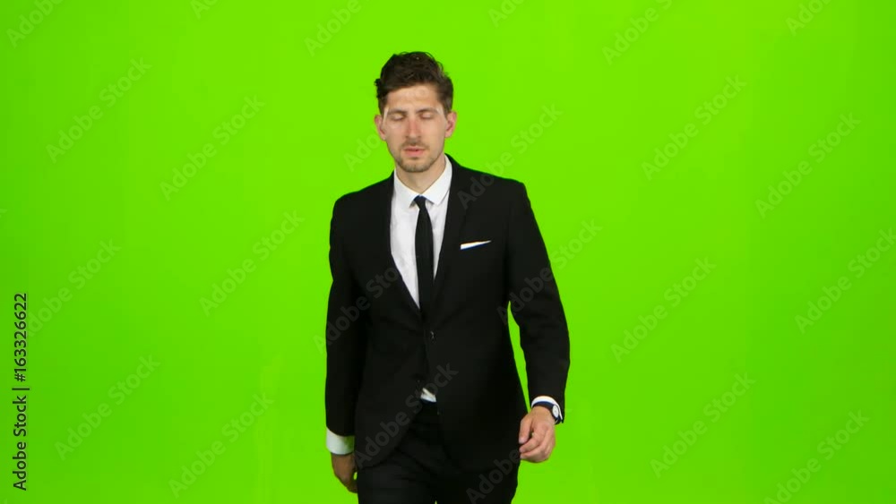 Man goes to work, understands that he is late and begins to run. Green screen Man goes to work, understands that he is late and begins to run. Green screen