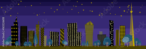 Townscape back image illustration Night wide size