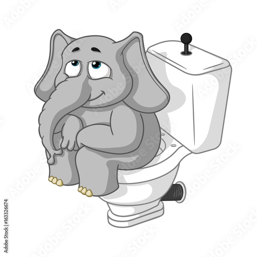 Elephant. Character. Sitting on the toilet. Big collection of isolated elephants. Vector, cartoon.