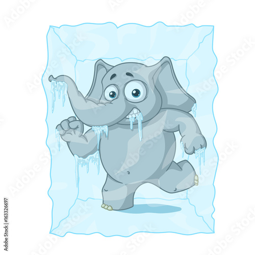 Character. Elephant frozen in ice. Big collection of isolated elephants. Vector, cartoon.