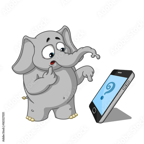 Elephant. Character. Someone called, surprised. Big collection of isolated elephants. Vector, cartoon.