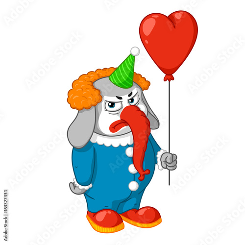 Elephant. Character. Evil clown with a balloon. Big collection of isolated elephants. Vector, cartoon.
