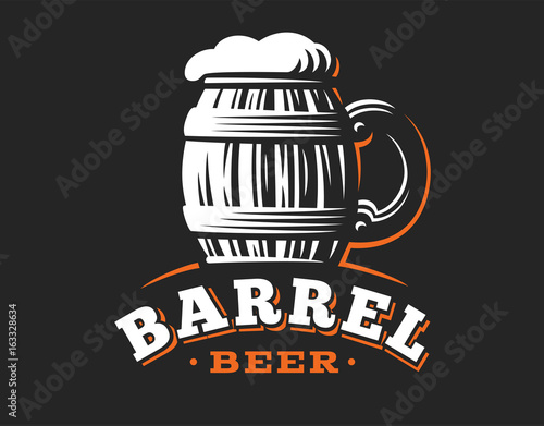 Mug beer logo- vector illustration, emblem brewery design on dark background