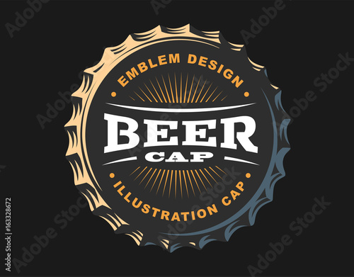 Beer logo on cap - vector illustration, emblem brewery design on dark background