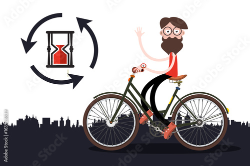 Man on Bicycle with Sand Clock