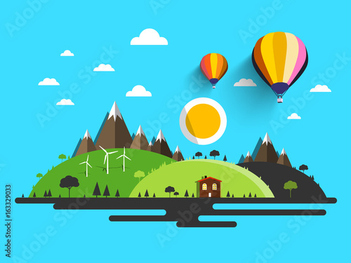 Flat Design Nature. Abstract Vector Natural Scene.