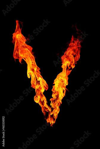 Fire letter V of burning flame.