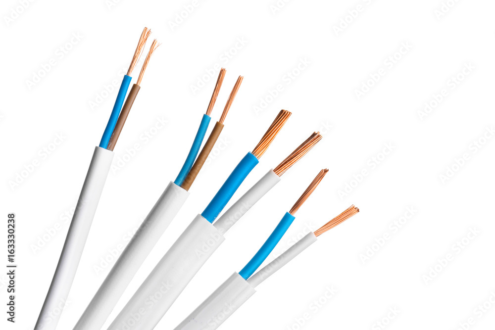 Electric screened cable with many wires isolated on white Electric screened cable with many wires isolated on white