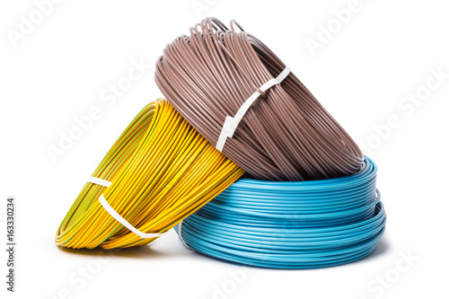 Electrical cable, energy and technology equipment isolated on white