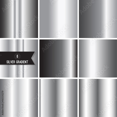 Set of silver foil texture background. Collection grey, chrome  vector elegant gradient. Aluminum industrial pattern design.