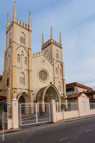 The exterior of Church of St. Francis Xavier in Melaka or Malacca, Malaysia