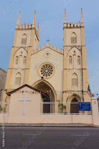 The exterior of Church of St. Francis Xavier in Melaka or Malacca, Malaysia