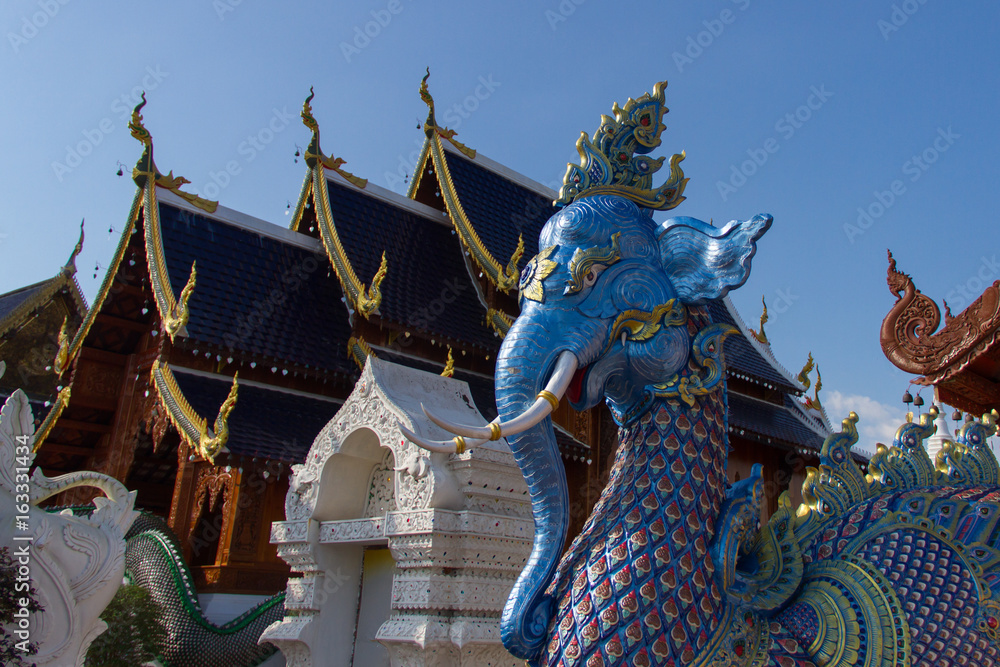 Chiang Mai in the northern Thailand:23 December 2016: animal statues in the ancient temple in Thailand architecture, Ban Den Temple,Mae Taeng District  ,Chiang Mai ,Thailand