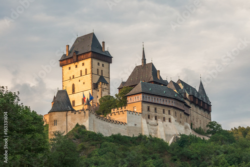 Gothic castle Karlstejn at sunset, Czech Republic