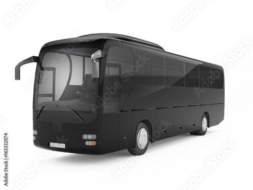 Black big tour bus isolated on a white background. 3D rendering