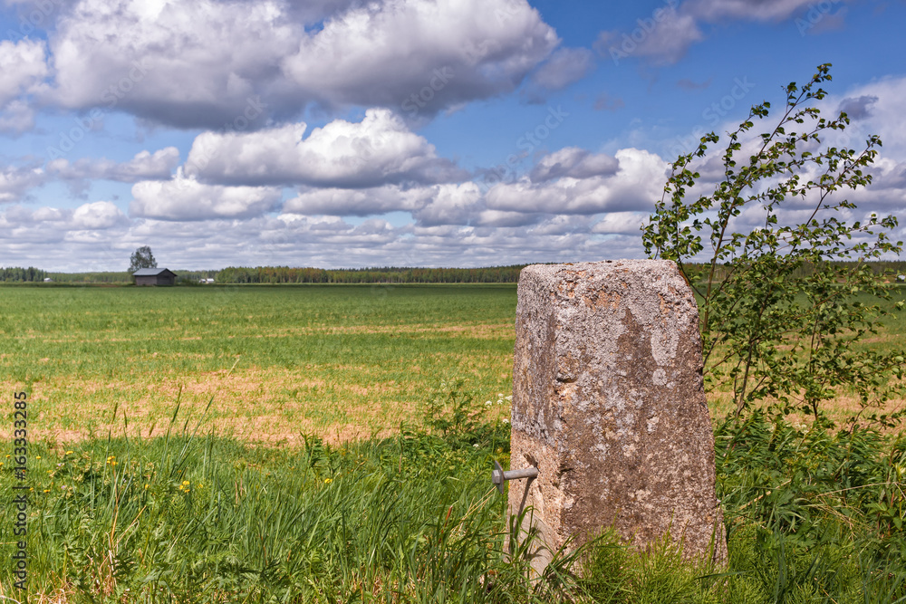 Old Stone Pole On The Summer Fields