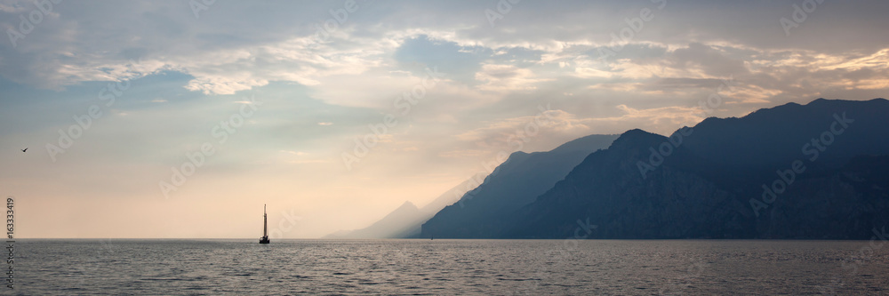 Panorama Sea Landscape With A Sailboat