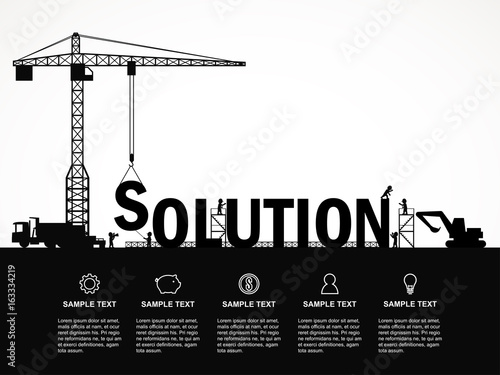 Crane and solution building. Infographic Template. Vector Illustration.