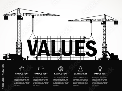 Crane and values building. Infographic Template. Vector Illustration.