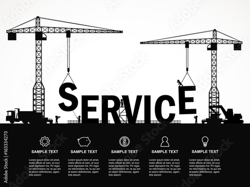 Crane and service building. Infographic Template. Vector Illustration.