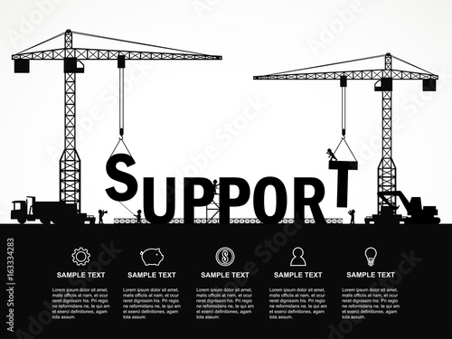 Crane and support building. Infographic Template. Vector Illustration.