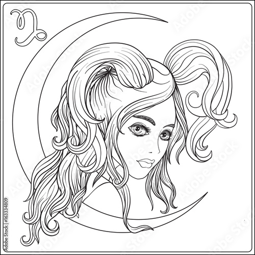 Capricornus. A young beautiful girl In the form of one of the si
