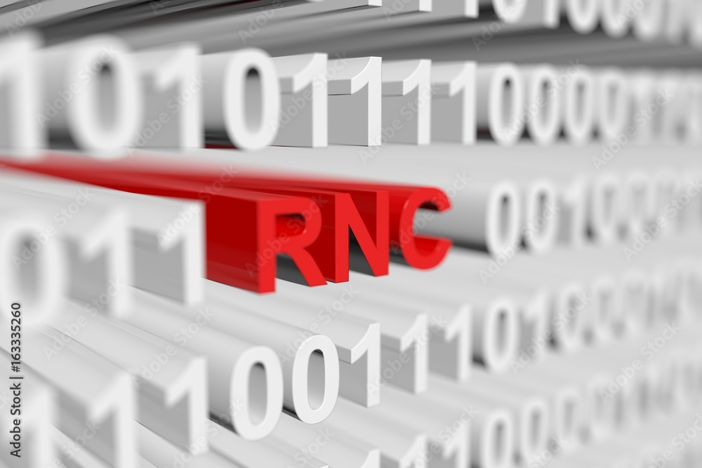 RNC as a binary code with blurred background 3D illustration