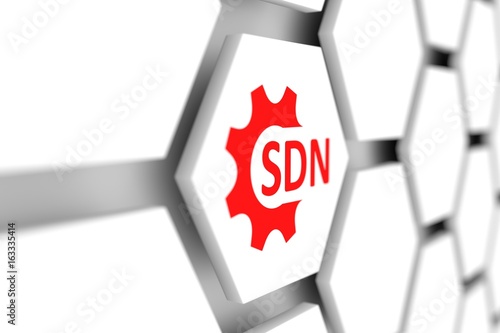SDN cell gear wheal blurred background 3d illustration