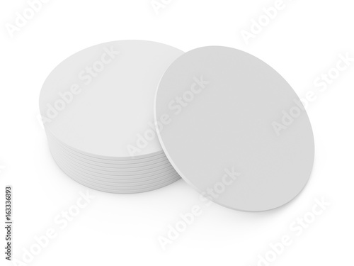 3D rendering white beer coaster isolated on white background