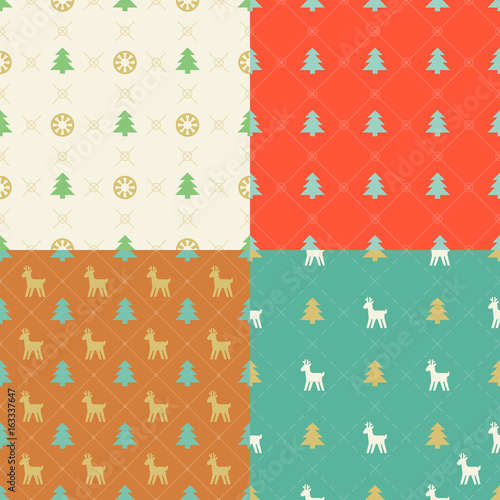 Christmas seamless pattern, pine tree and reindeer