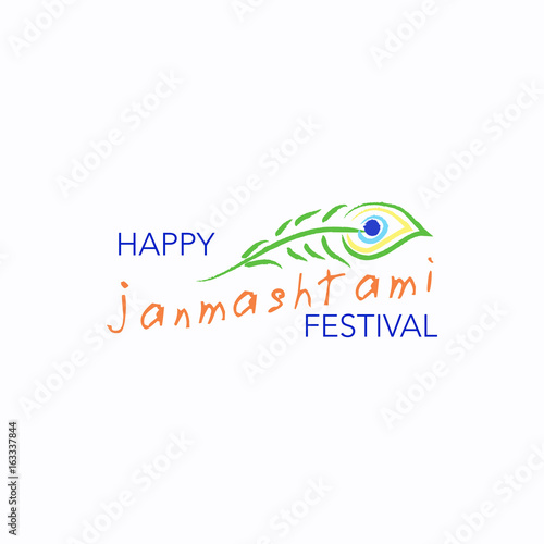 Happy Janmashtami festival typographic design with text, Lord Krishna, flute, sweets. Vector illustration