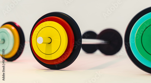 3d illustration of colorful gym barbells