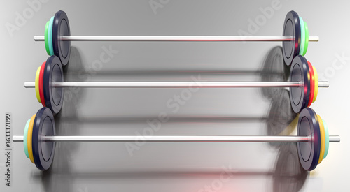 3d illustration of colorful gym barbells