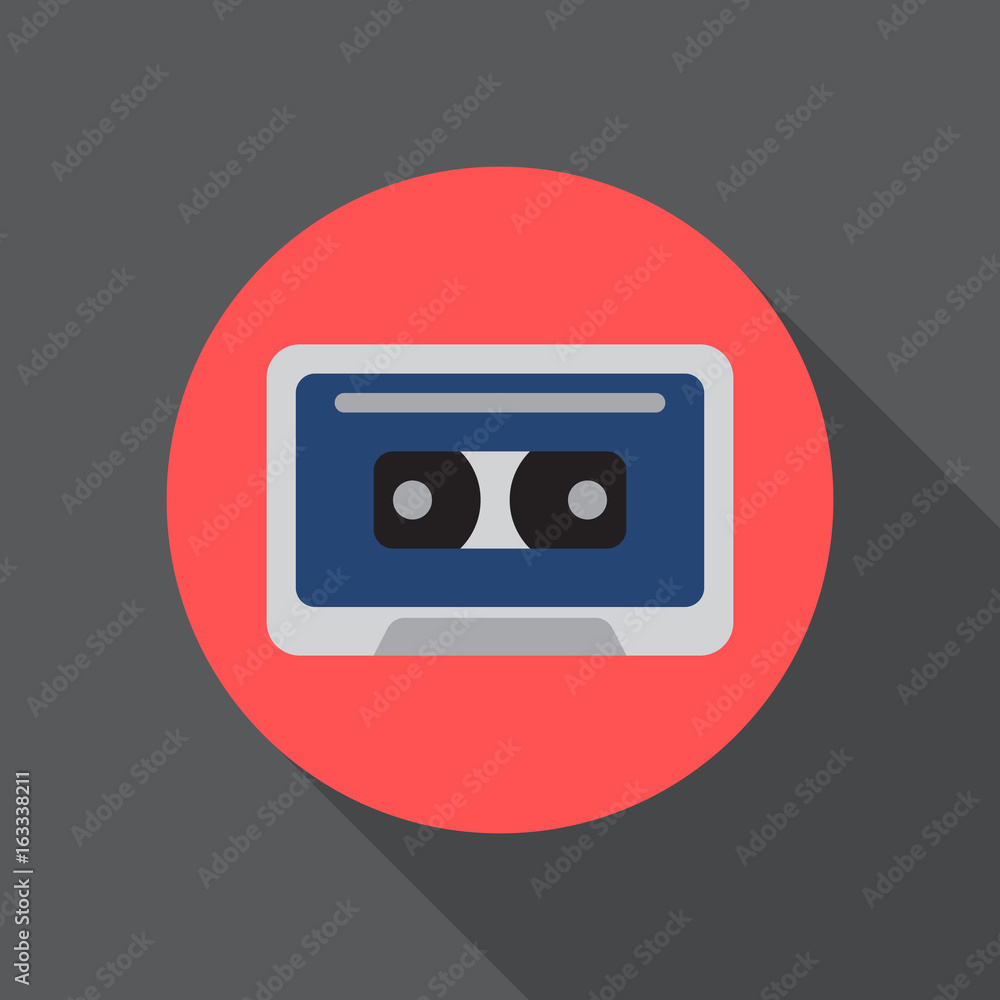 Audio cassette tape flat icon. Round colorful button, circular vector sign, logo illustration. Flat style design Audio cassette tape flat icon. Round colorful button, circular vector sign, logo illustration. Flat style design